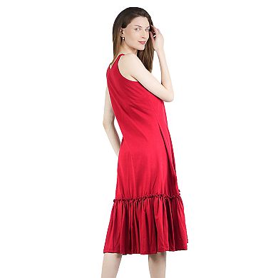 Women's Casual Summer Round Neck Midi Ruffled Knit Dress