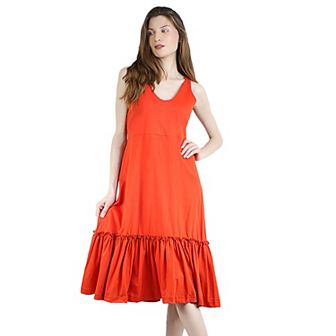 Women's Casual Summer Round Neck Midi Ruffled Knit Dress