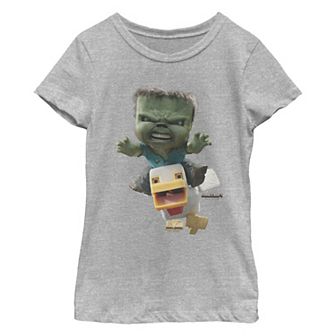 Girls 7-16 Minecraft Movie Chicken Jockey Attack Graphic Tee