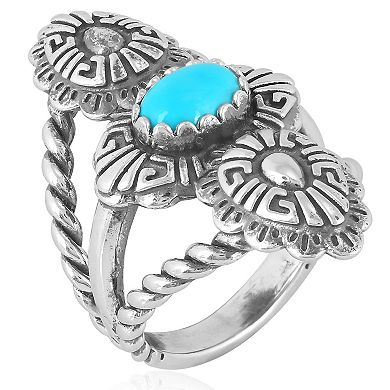 Southwest Spirit® Sterling Silver Turquoise Concha Rope Ring