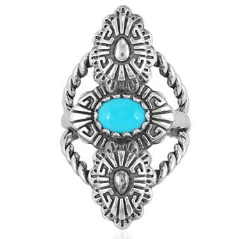 Southwest Spirit® Sterling Silver Turquoise Concha Rope Ring