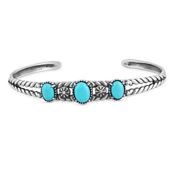 Southwest Spirit® Sterling Silver Turquoise 3-Stone Oval Bracelet