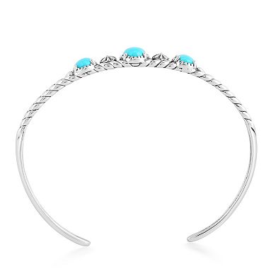 Southwest Spirit Sterling Silver Turquoise 3-Stone Oval Bracelet
