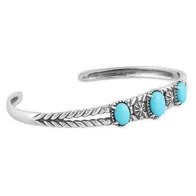 Southwest Spirit Sterling Silver Turquoise 3-Stone Oval Bracelet