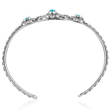 Southwest Spirit Sterling Silver Turquoise 3-Stone Cuff Bracelet
