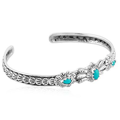 Southwest Spirit Sterling Silver Turquoise 3-Stone Cuff Bracelet