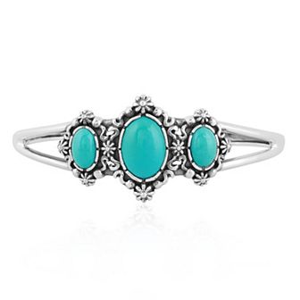 Southwest Spirit® Sterling Silver Kingman Turquoise 3-Stone Floral Cuff Bracelet