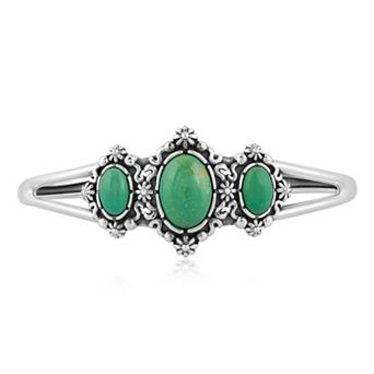 Southwest Spirit® Sterling Silver Green Turquoise 3-Stone Floral Cuff Bracelet