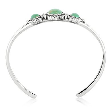 Southwest Spirit® Sterling Silver Green Turquoise 3-Stone Floral Cuff Bracelet