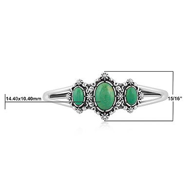 Southwest Spirit® Sterling Silver Green Turquoise 3-Stone Floral Cuff Bracelet