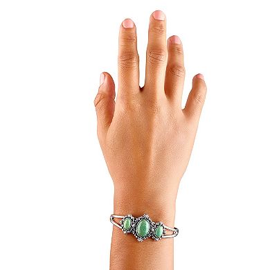 Southwest Spirit® Sterling Silver Green Turquoise 3-Stone Floral Cuff Bracelet