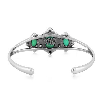 Southwest Spirit® Sterling Silver Green Turquoise 3-Stone Floral Cuff Bracelet