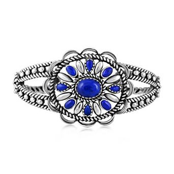 Southwest Spirit® Sterling Silver Lapis Floral Medallion Cuff Bracelet