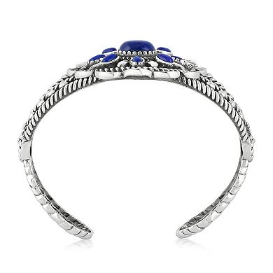 Southwest Spirit Sterling Silver Lapis Floral Medallion Cuff Bracelet