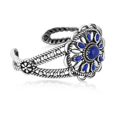 Southwest Spirit Sterling Silver Lapis Floral Medallion Cuff Bracelet