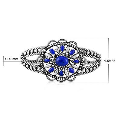 Southwest Spirit Sterling Silver Lapis Floral Medallion Cuff Bracelet