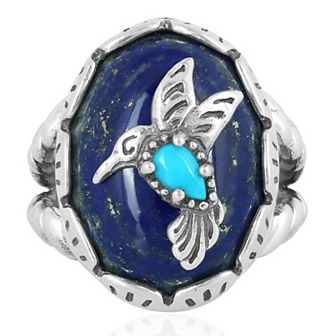 Southwest Spirit® Sterling Silver Lapis Lazuli & Turquoise Hummingbird Ring