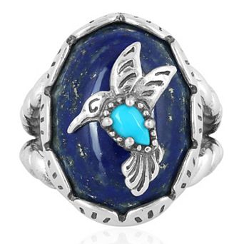 Southwest Spirit® Sterling Silver Lapis Lazuli & Turquoise Hummingbird Ring