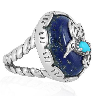 Southwest Spirit Sterling Silver Lapis Lazuli & Turquoise Hummingbird Ring