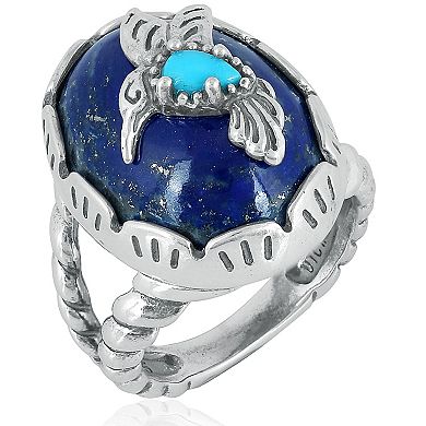 Southwest Spirit Sterling Silver Lapis Lazuli & Turquoise Hummingbird Ring
