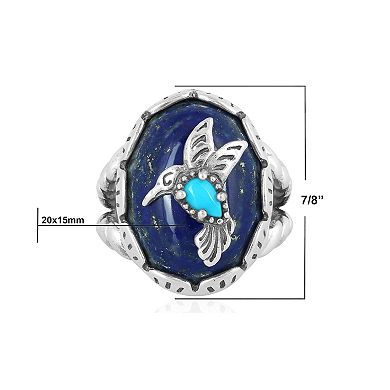 Southwest Spirit Sterling Silver Lapis Lazuli & Turquoise Hummingbird Ring