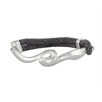 Bella Uno Fine Silver Plated Worn Silver Tone Corded Hook & Eye Bracelet