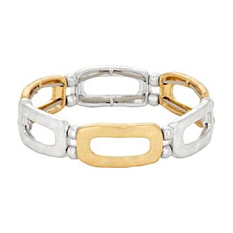 Bella Uno Fine Silver Plated Two-Tone Rectangular Stretch Bracelet