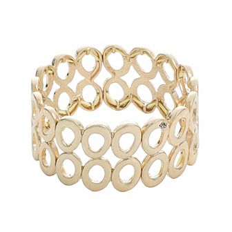 Bella Uno Fine Silver Plated Worn Gold Tone Multi-Row Oval Stretch Bracelet