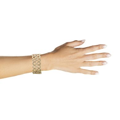 Bella Uno Fine Silver Plated Worn Gold Tone Multi-Row Oval Stretch Bracelet