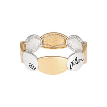 Bella Uno Fine Silver Plated Two-Tone "Dream, Plan, Do" Stretch Bracelet