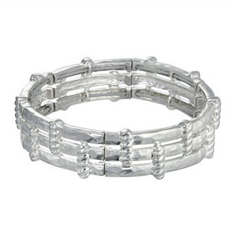 Bella Uno Fine Silver Plated Worn Silver Tone Woven Stretch Bracelet