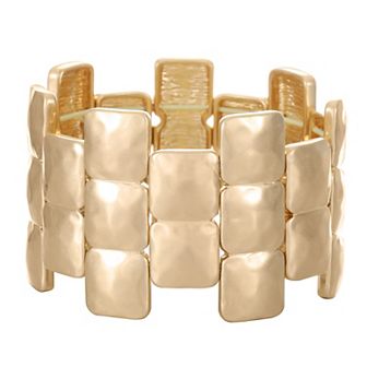 Bella Uno Fine Silver Plated Worn Silver Staggered Row Stretch Bracelet