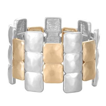 Bella Uno Fine Silver Plated Worn Silver Staggered Row Stretch Bracelet