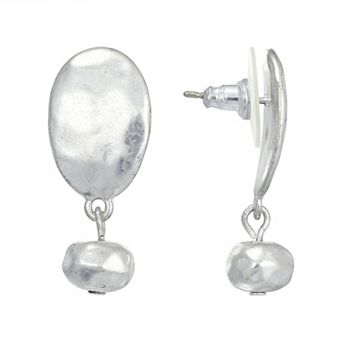 Bella Uno Fine Silver Plated Worn Silver Tone Faceted Bead Disc Drop Earring