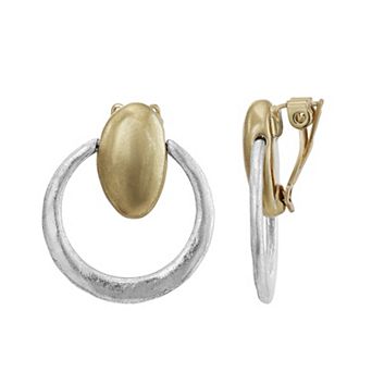 Bella Uno Fine Silver Plated Two-Tone Clip-On Doorknocker Earring