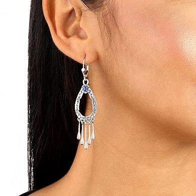 Southwest Spirit Sterling Silver Lapis Lazuli Loop Fringe Drop Earrings