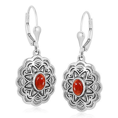 Southwest Spirit® Sterling Silver Spiny Oyster Concha Oval Dangle Earrings