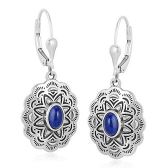 Southwest Spirit® Sterling Silver Lapis Lazuli Concha Oval Dangle Earrings