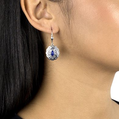 Southwest Spirit® Sterling Silver Lapis Lazuli Concha Oval Dangle Earrings