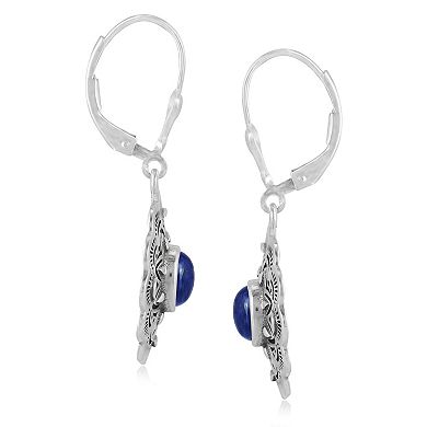 Southwest Spirit® Sterling Silver Lapis Lazuli Concha Oval Dangle Earrings