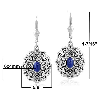 Southwest Spirit® Sterling Silver Lapis Lazuli Concha Oval Dangle Earrings