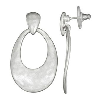 Bella Uno Fine Silver Plated Worn Silver Tone Oval Doorknocker Dangle Earring
