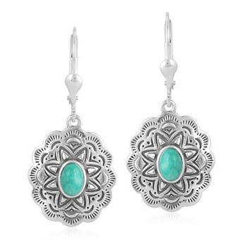 Southwest Spirit® Sterling Silver Turquoise Concha Oval Dangle Earrings