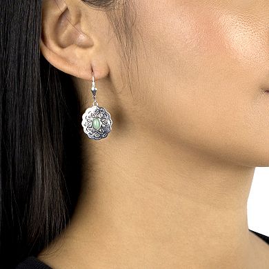Southwest Spirit® Sterling Silver Turquoise Concha Oval Dangle Earrings