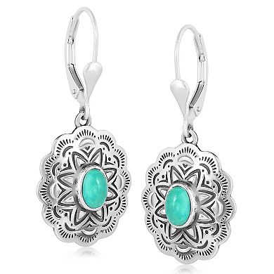Southwest Spirit® Sterling Silver Turquoise Concha Oval Dangle Earrings