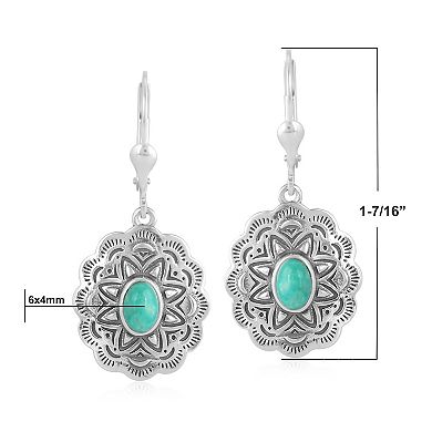 Southwest Spirit® Sterling Silver Turquoise Concha Oval Dangle Earrings