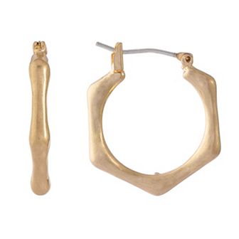 Bella Uno Fine Silver Plated Worn Gold Tone Bamboo Hoop Earring