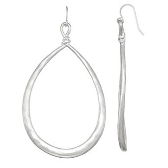 Bella Uno Fine Silver Plated Worn Open Teardrop Dangle Earring