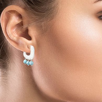Bella Uno Fine Silver Plated Worn Silver Tone Reconstituted Turquoise Bead Square Post Hoop
