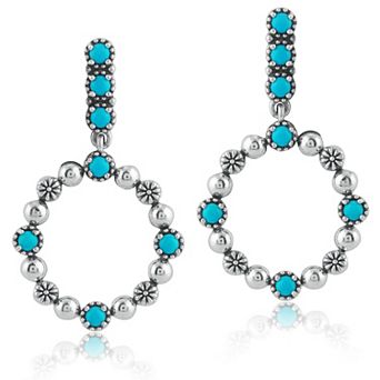 Southwest Spirit® Sterling Silver Turquoise Beaded Hoop Drop Earrings
